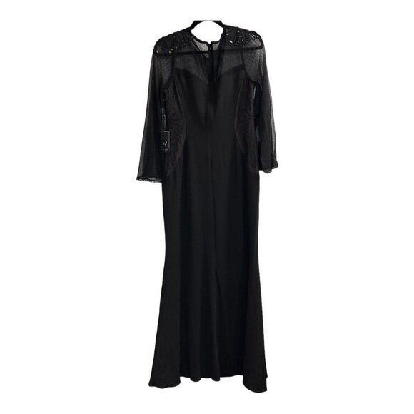 Adrianna Papell Womens 10 Crepe and Point D'esprit Gown Black Embroidered Sheer - Picture 2 of 9